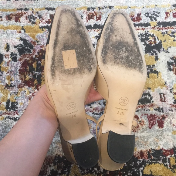[SOLD] Chanel Beige Black Slingbacks Size 39.5 - Picture 6 of 8